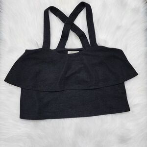 Madewell Black Textured Ruffle Apron Tank Top - Cross Back - Size S